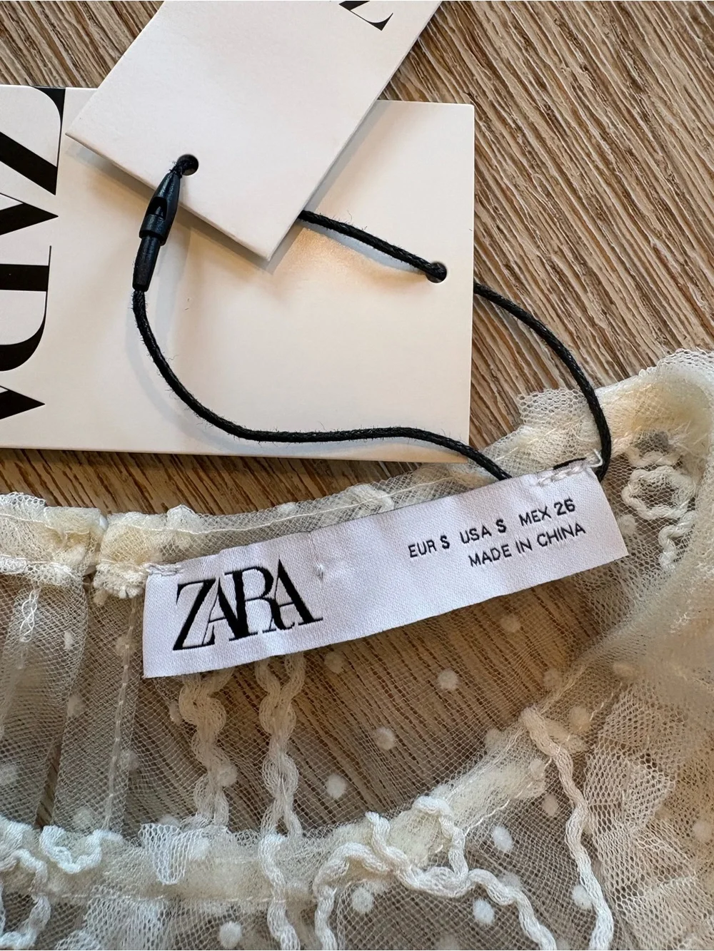 NWT Zara Sheer Ivory Lace Blouse With Ivory Embroidery